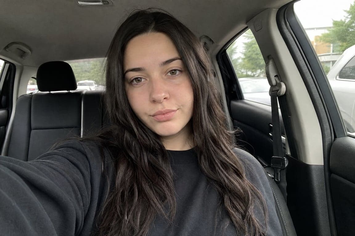 Before and after comparison of AI-generated car mirror selfie portrait using cinematic prompt - before